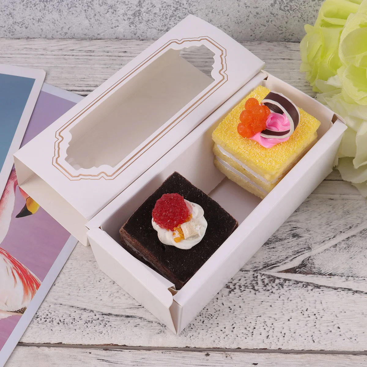 White Paper Macaron Box Baking Packaging Boxes Dessert Cookie Container Transparent Window Gift Safe Material 10 Pcs