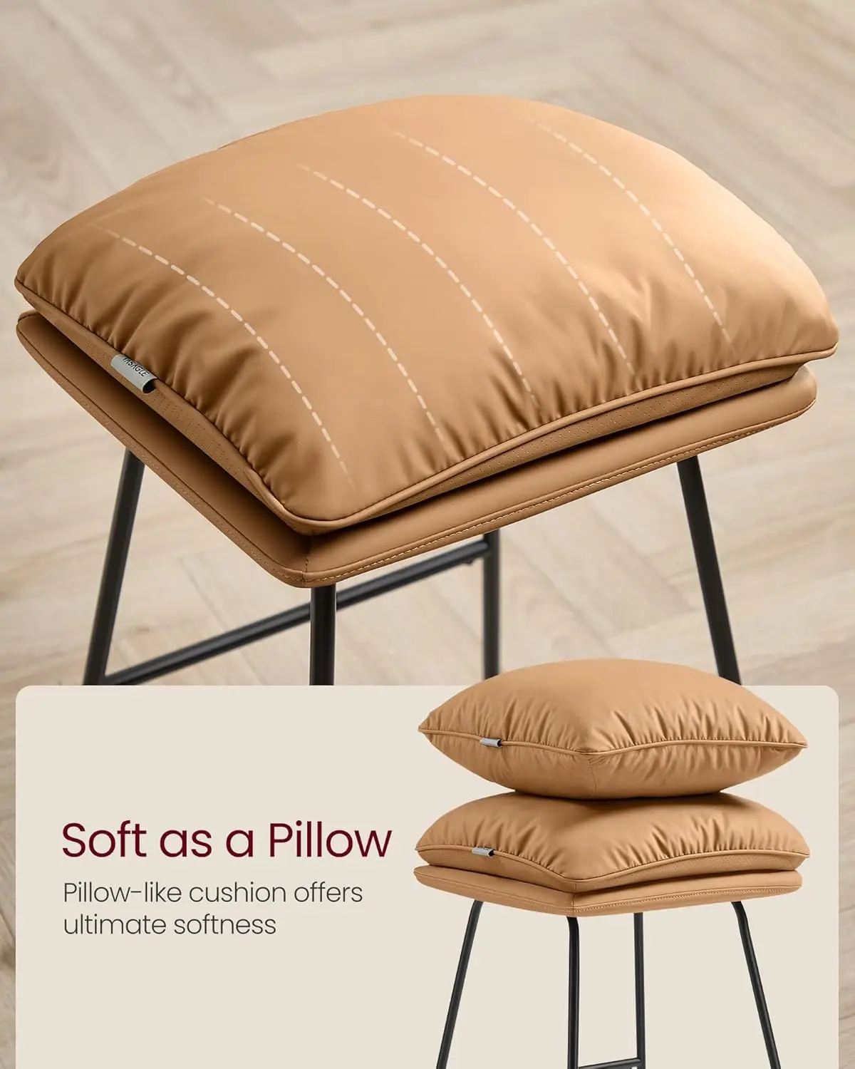 Stools Set of 2, Counter Height Stools, Leather Counter Stools Barstools, 25.6 Inches Height Bar Chairs