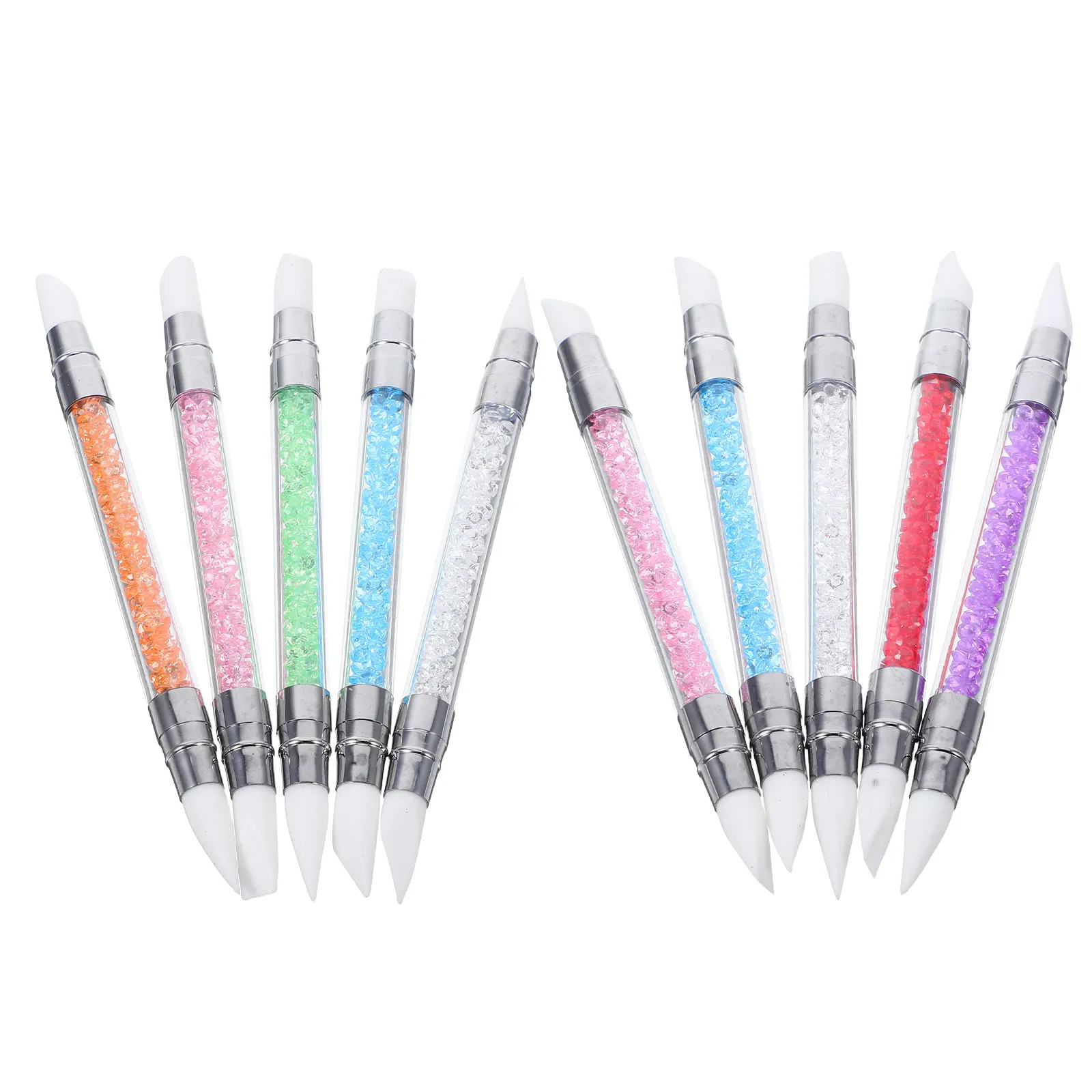 10종 네일아트 펜 실리콘 듀얼팁 디자인, 미러 파우더 도포, 정밀 조각 및 도트링 DIY 매니큐어 세트