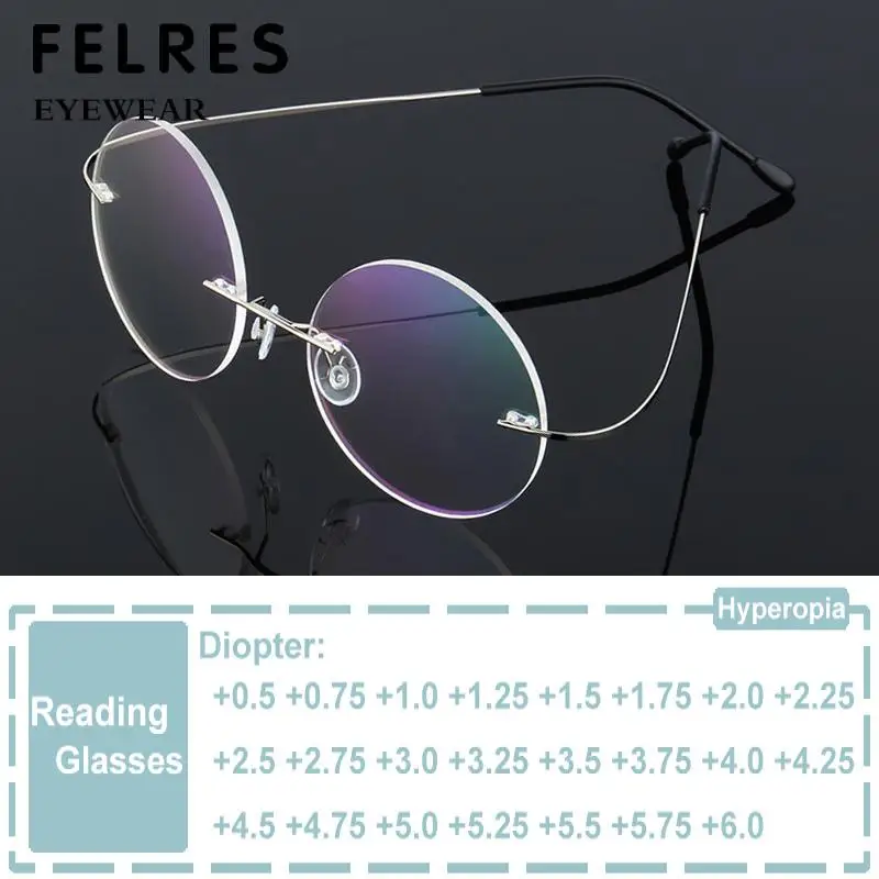 

Retro round titanium alloy super elastic frameless men's and women's metal glasses frame Presbyopia Eyeglasses Optical Magnifier