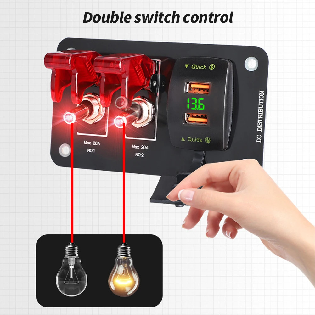 자동차 3 갱 헤비 듀티 로커 토글 스위치 패널, QC3.0 USB, 36W 듀얼 QC 12V20A 커버, ON/OFF 2 핀 자동차 해양 보트 RV 캠핑카