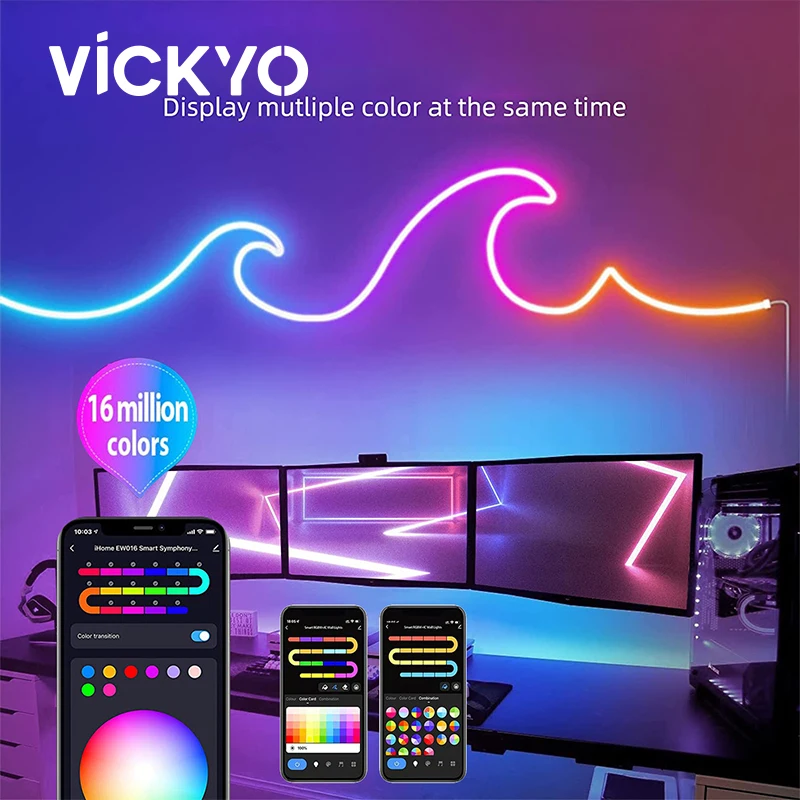 

Умная неоновая Светодиодная лента VICKYO, rgb, Wi-Fi, гибкая неоновая веревка для подсветки