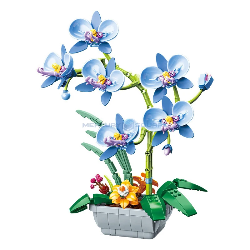 

Blue Phalaenopsis Potted Plant Flower Bonsai MOC JK29011 Building Blocks Creative Ideas Ornament Bricks Toy Gift Girls Children