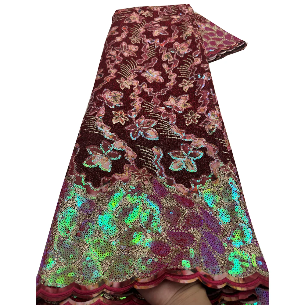 Sequence African Lace Fabric 5 Yards 2026 High Quality Sequin Nigerian Wedding Asoebi Lace Material Luxury Fabrics For Dress Sequence African Lace Fabric 5 Yards 2026 High Quality Sequin Nigerian Wedding Asoebi Lace Material Luxury Fabrics For Dress