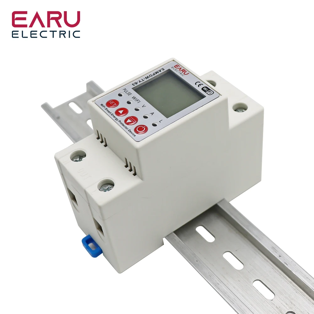 2P 63A TUYA APP WiFi Smart Circuit Earth Leakage Over Under Voltage Protector Relay Device Switch Breaker Energy Power kWh Meter power meter energy meter smart circuit breaker smart switch breaker smart switch