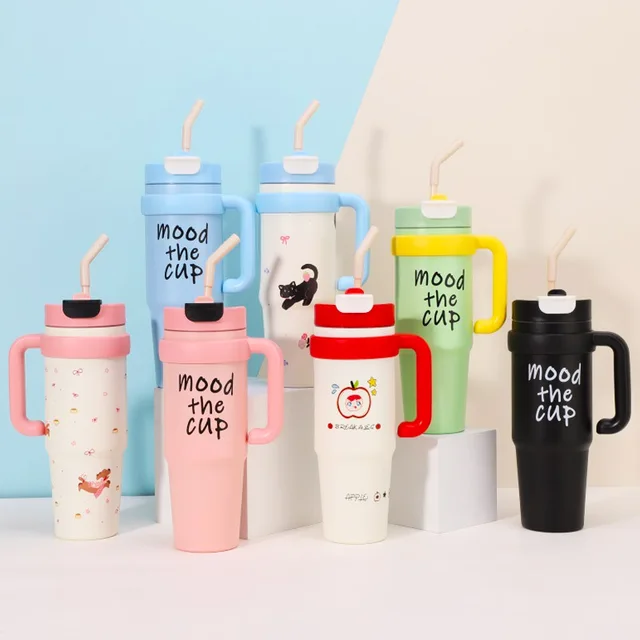 1000ML Thermal Water Bottle 32oz Large Capacity With Straw Stainless Steel Thermos Bottle Cold and Hot Thermos Cup 5