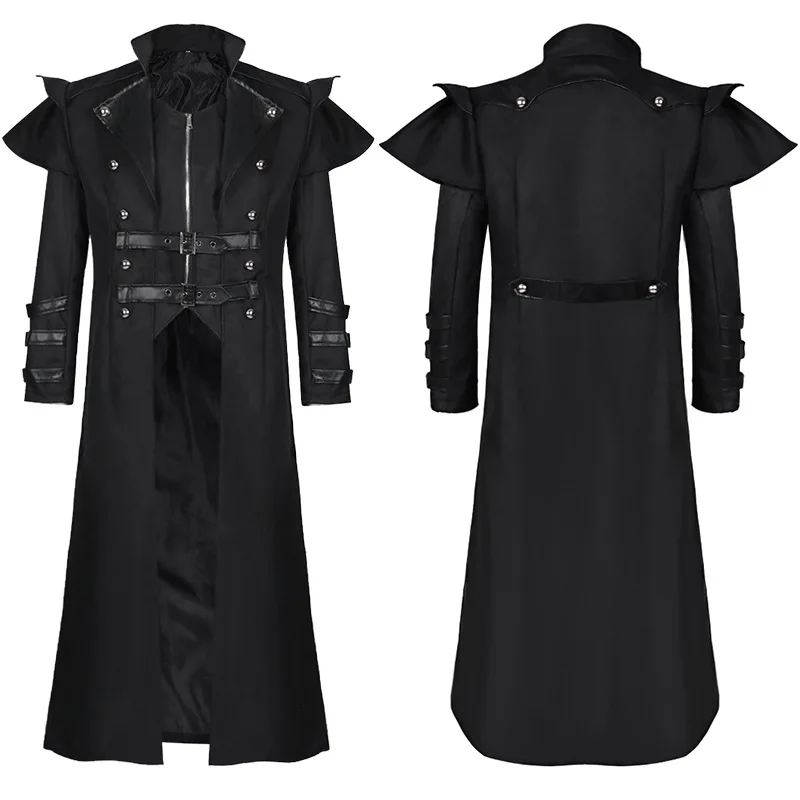 Mens Coat Jacket Gothic Steampunk Cloak Hooded Trench Medieval Vampire ...