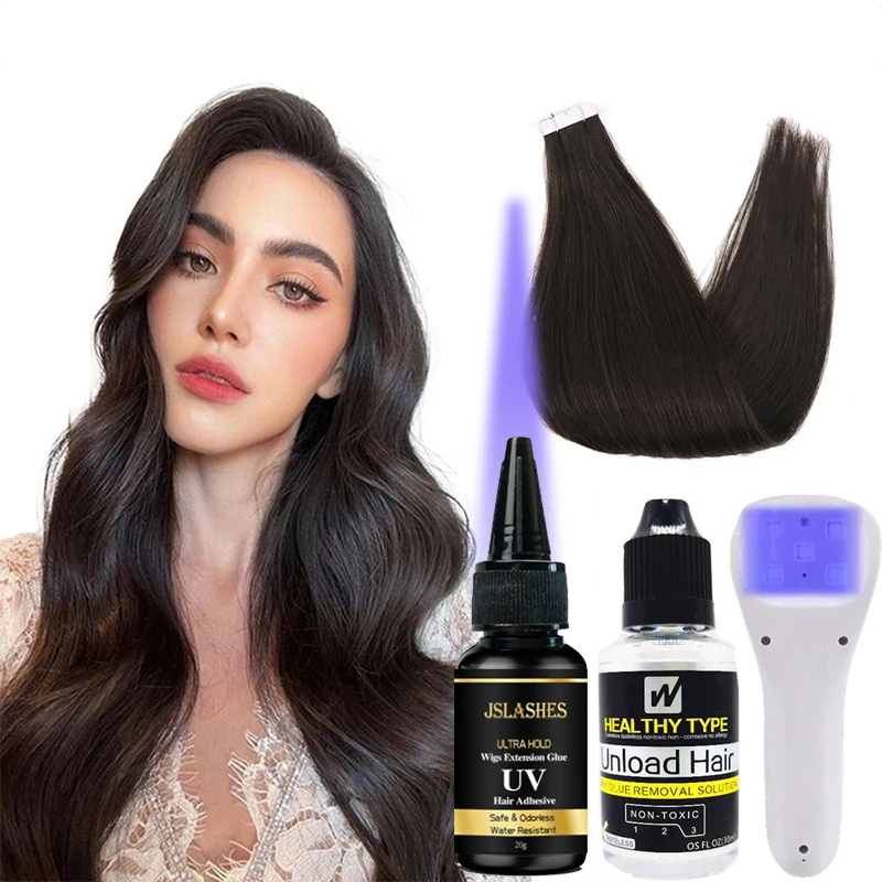 20g Hair Extension UV Adhesive Kit Wig UV Glue 3pcs Wig Liquid Adhesive Waterproof Hair Bonding Glue With 18w Uv lamp