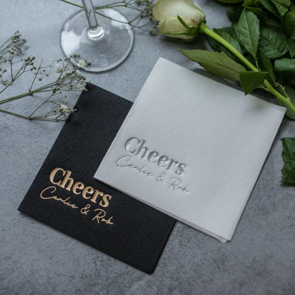 50 pcs Personalized cocktail Napkins Wedding Soft Linen like Airlaid Monogramed