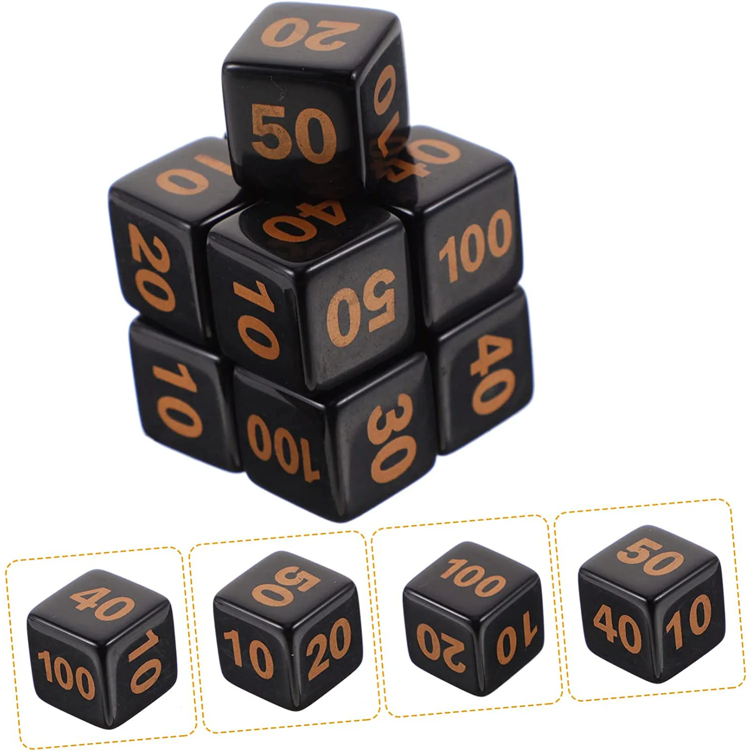 pack Acrylic Dice 16mm Square Corner Transparent Cubes Dots Game Dice