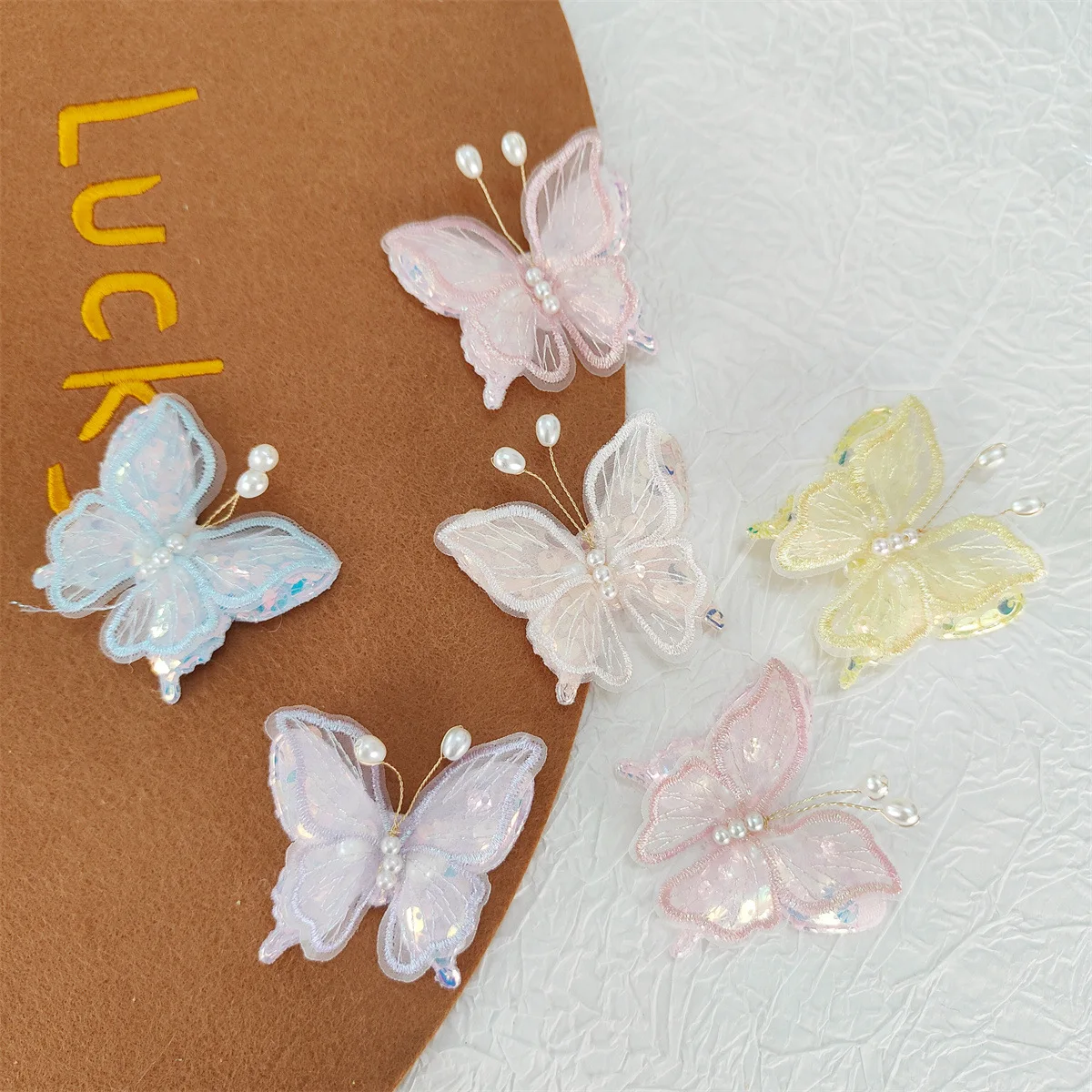 Children Hair Accessories Elastic Fabric Flower Accessories 10PCS Double embroidery mesh pearl sequins butterfly accessories DIY hair accessories clothing shoes hats bags decorative access
