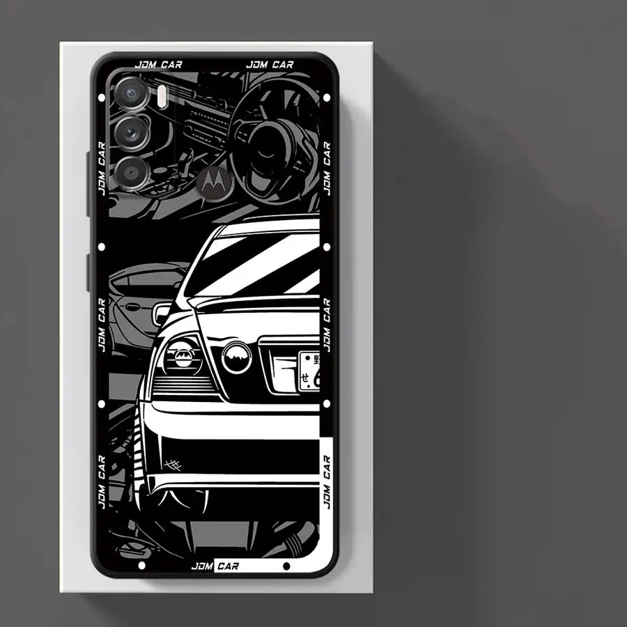 Sleek Black Soft Shell Phone Case with JDM Car Design