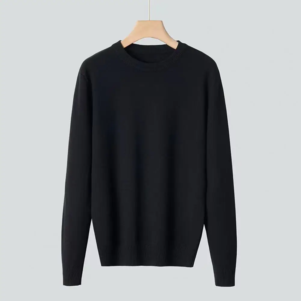 Casual Knitting Sweater Men's O-neck Long Sleeve Knitwear Autumn Winter Pullover Sweater with Ribbed Hem Solid Color Thermal