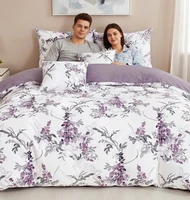 Ensemble de housse de couette 3 pièces en coton 100% à motifs floraux violets avec taies d'oreiller 180×200 cm 2