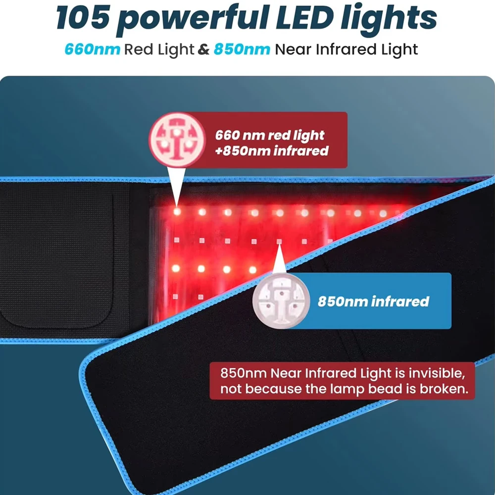 Red Light Therapy Belt For Body Back Shoulder Pain Relief Infrared Light Wrap Leg Knee Pain Relief Beauty LED Relax Waist