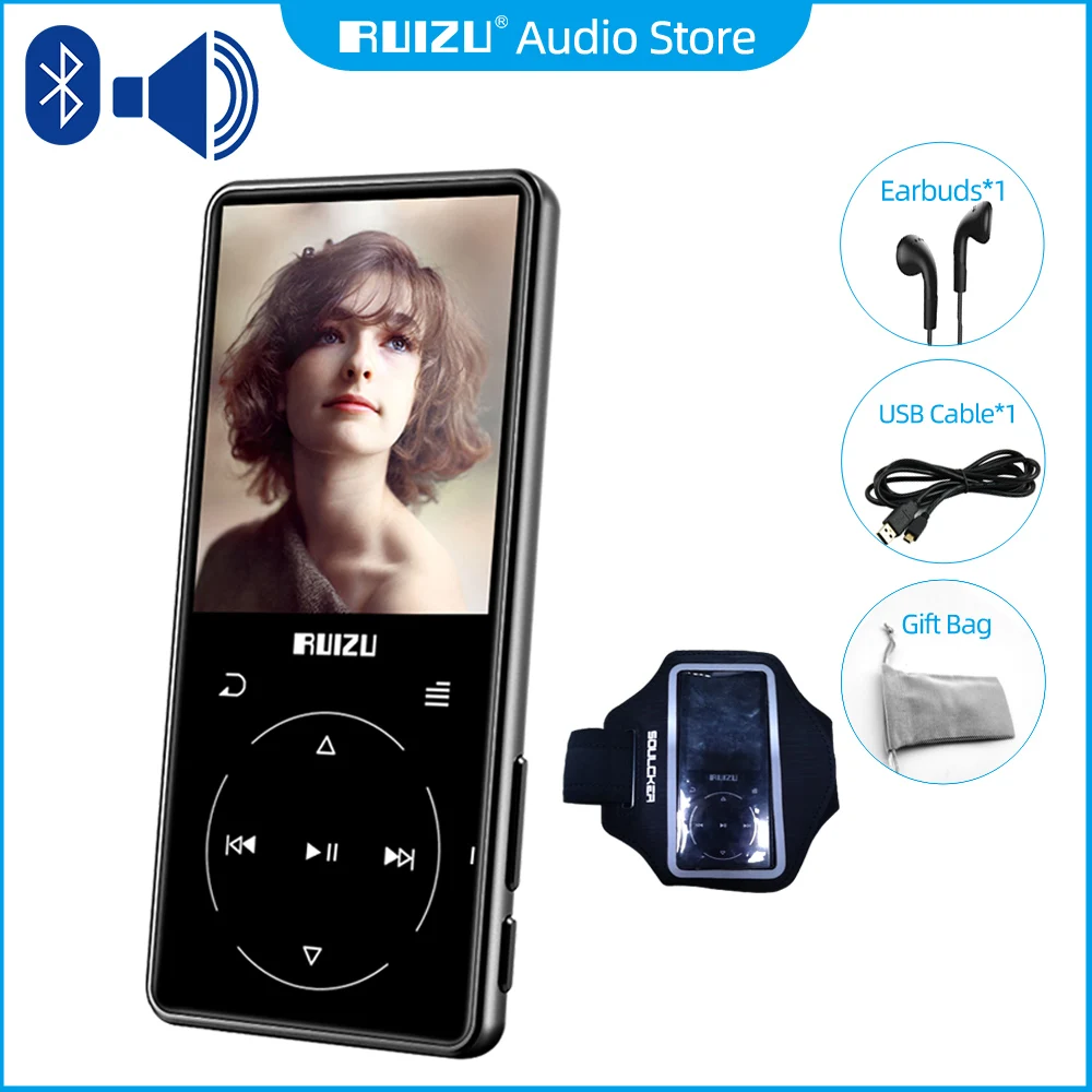 

RUIZU D16 Bluetooth MP3 MP4 Player With Speaker Lossless Sports Music Video Player With Armband FM Radio E-Book Recorder TF Card