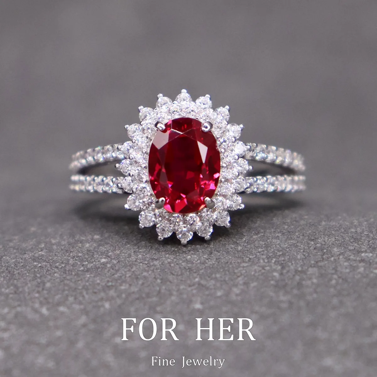 ForHer Jewelry Design Lab Grown Ruby Ring Princess Women's S925 Sliver Pigeon Blood Oval Cut Fashion Accessories