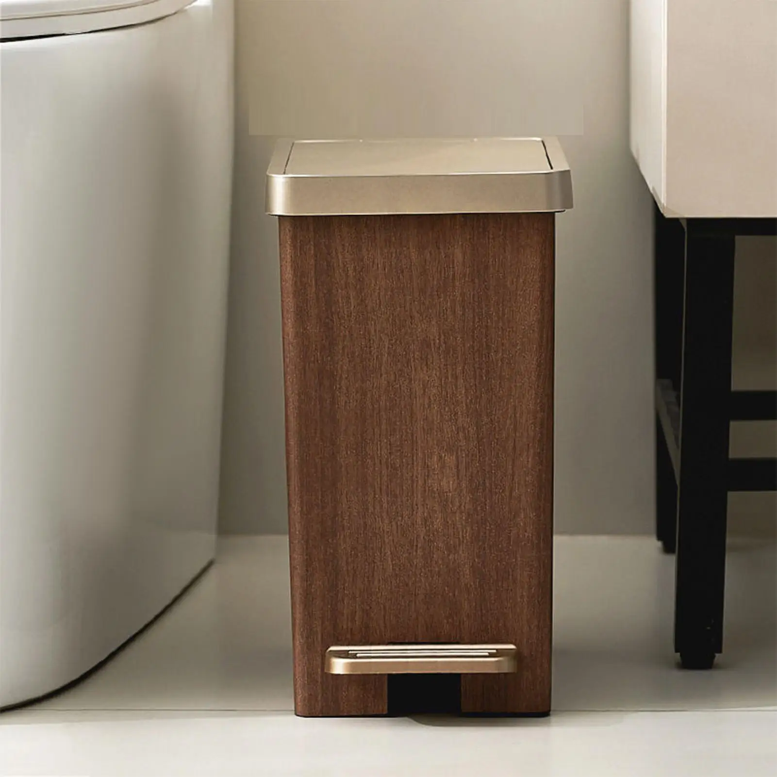 부엌 쓰레기통 스텝 쓰레기통(소프트 클로즈 풋 페달 포함) 슬림 쓰레기통 거실 욕실 차고 기숙사 방용 쓰레기통