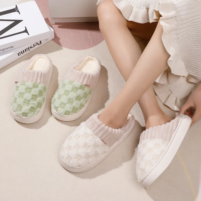New autumn and winter thick bottom plush slippers home ladies indoor home simple warm non-slip confinement winter cotton