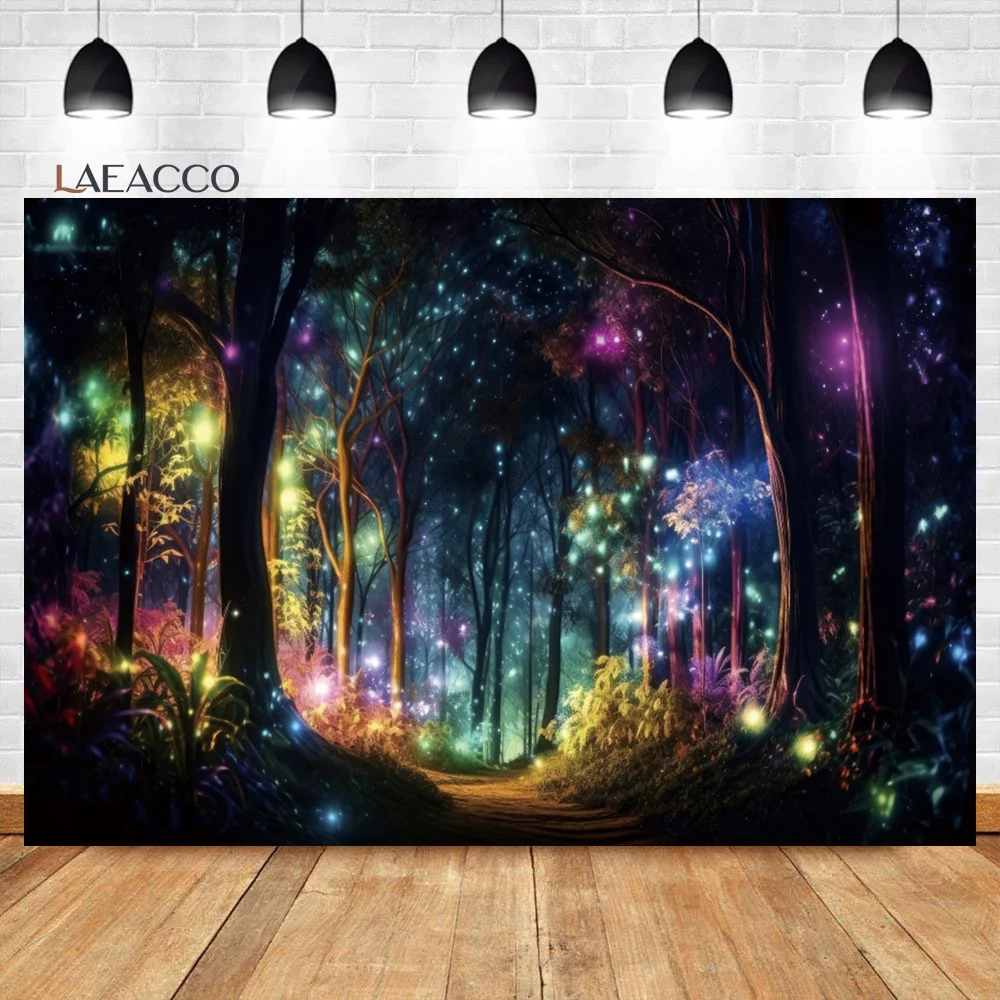 

Laeacco Fantasy Forest Photography Backdrop Fairytale Tropical Virgin Jungle Fairyland Firefly Kids Birthday Portrait Background