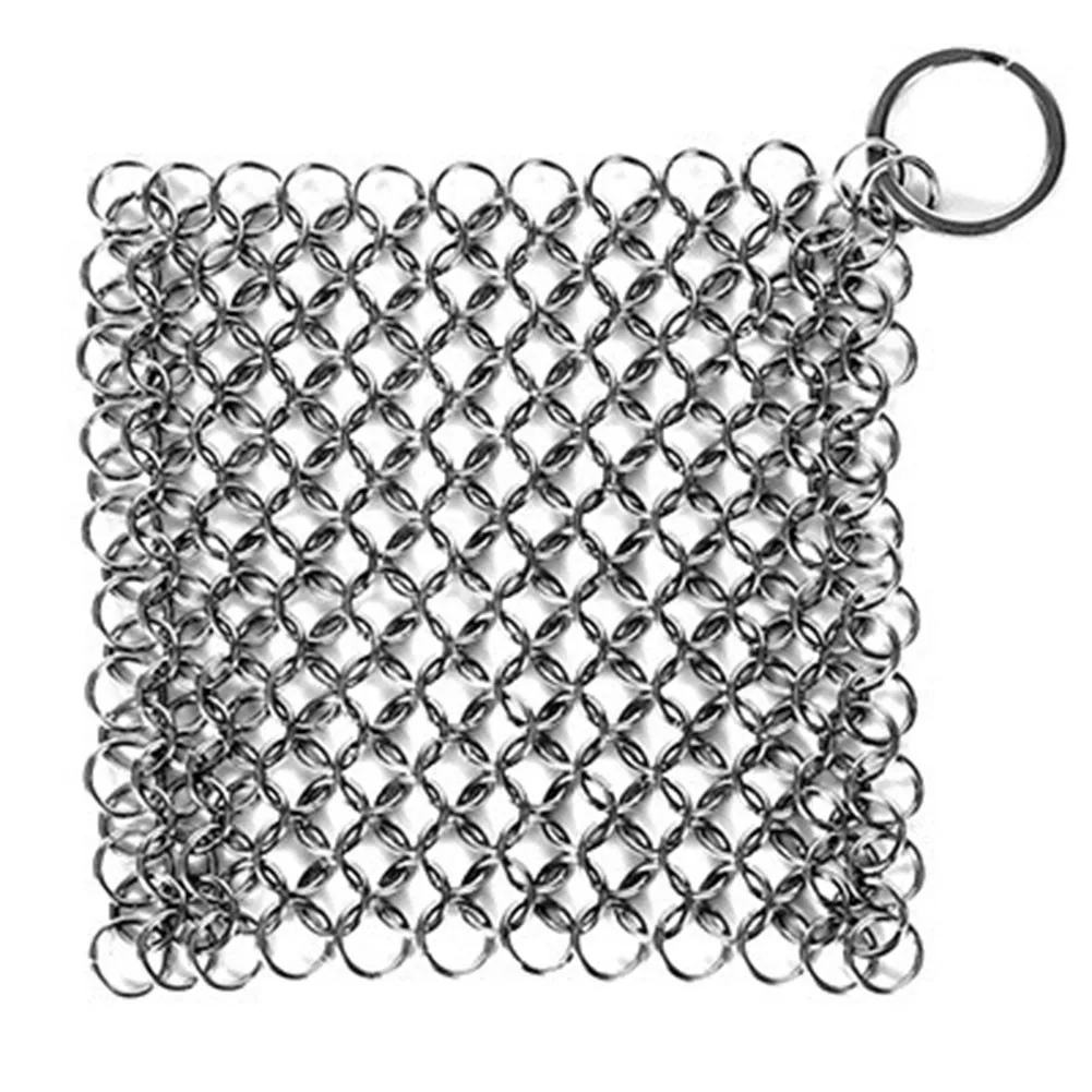 Stainless Steel Cast Iron Cleaner Chain Mail Scrubber - Handheld View