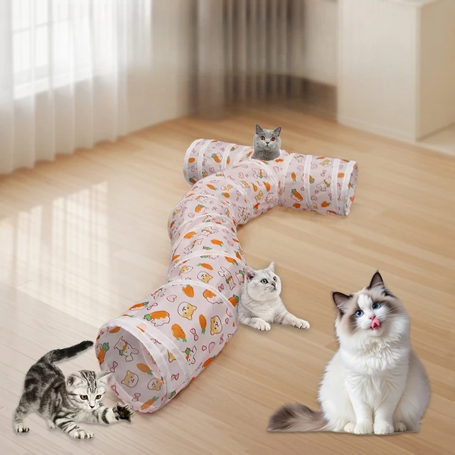 Carrot Print Cat Tunnel Multi-Shape Foldable & Easy Storage Cat Toy Tunnel for Play & Hideaway Pet Tube Self-Entertaining Play 3