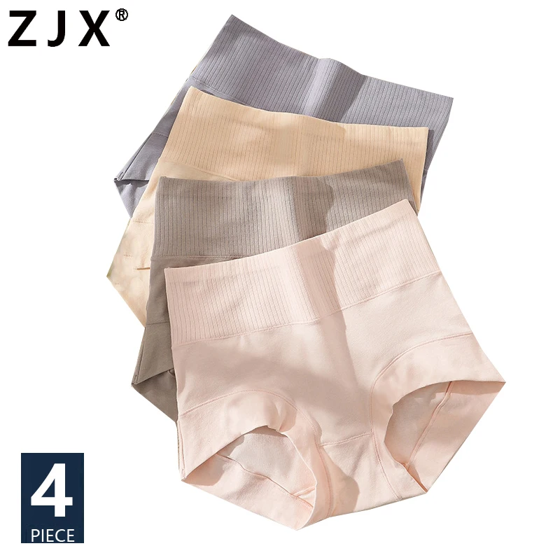 ZJX 4Pcs/Set High Waist Cotton Women Panties Plus Size Body Shaper