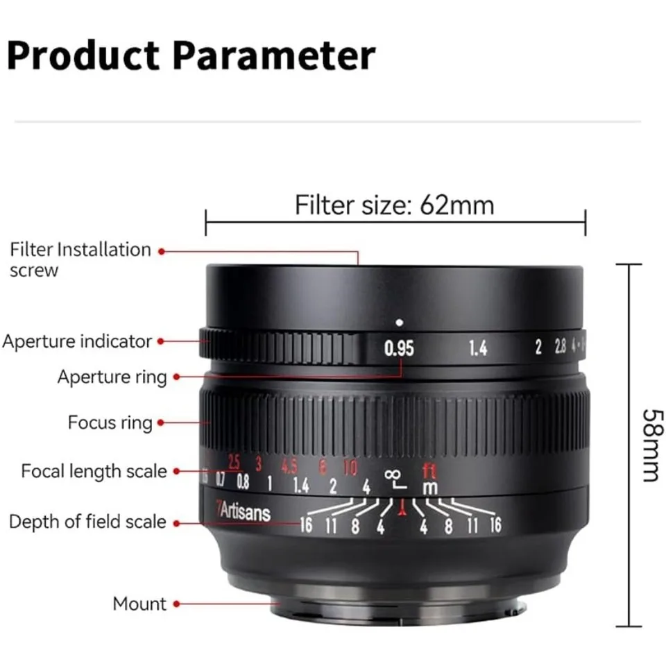 7artisans 50mm F0.95 APS-C 수동 초점 대구경 프라임 렌즈 ( E ZVE10, 니콘 Z Z50, 마이크로 4/3 호환)