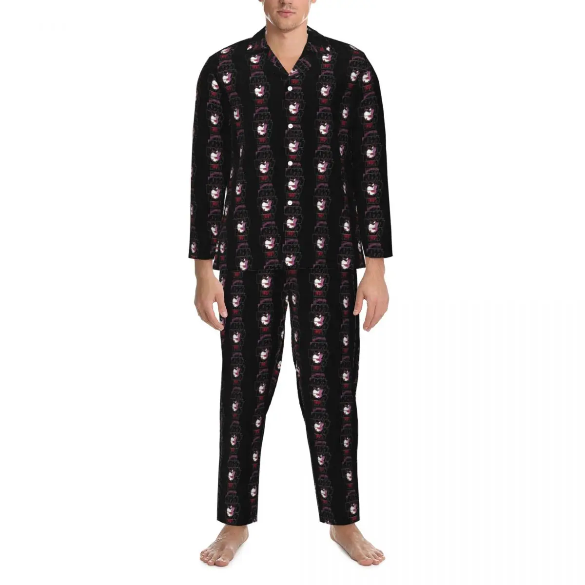 

Pajamas Men Kiss Band Home Nightwear The Starchild Kiss Logo 2 Pieces Retro Pajama Sets Long Sleeve Romantic Oversized Home Suit