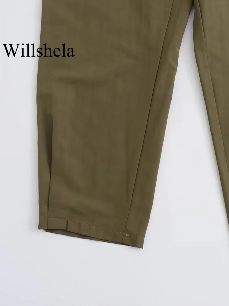 Wiilshela Women Fashion With Belt ArmyGreen Side Zipper Backless Jumpsuits Vintage Strapless Slash Neck Female Chic Lady Rompers