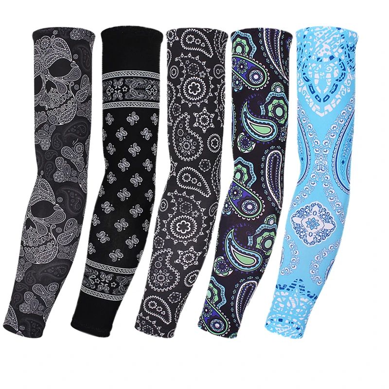 Arm Sleeves Sports 2PCS Men Women Paisley Cycling Arm Warmer Tattoo Summer Running Basketball UV Protection Ice Fabric sun protection arm sleeves cooling arm sleeves