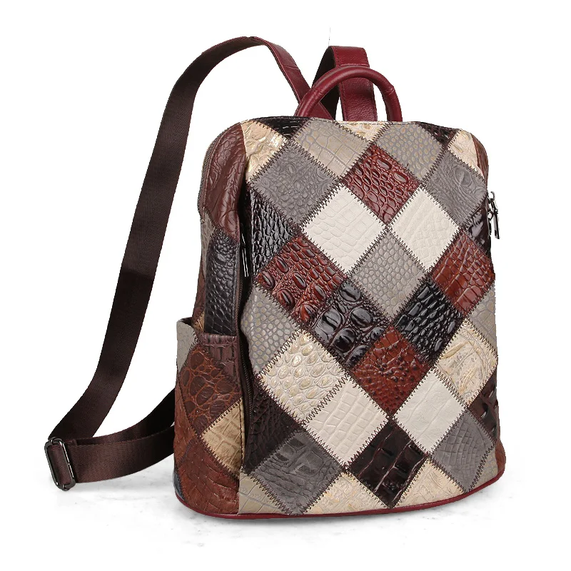 Women's Retro Backpack Genuine Leather Shoulder Bags 12 Inches Travel Bag For Lady Patchwork Quality Laptop Bag New Fashion 6