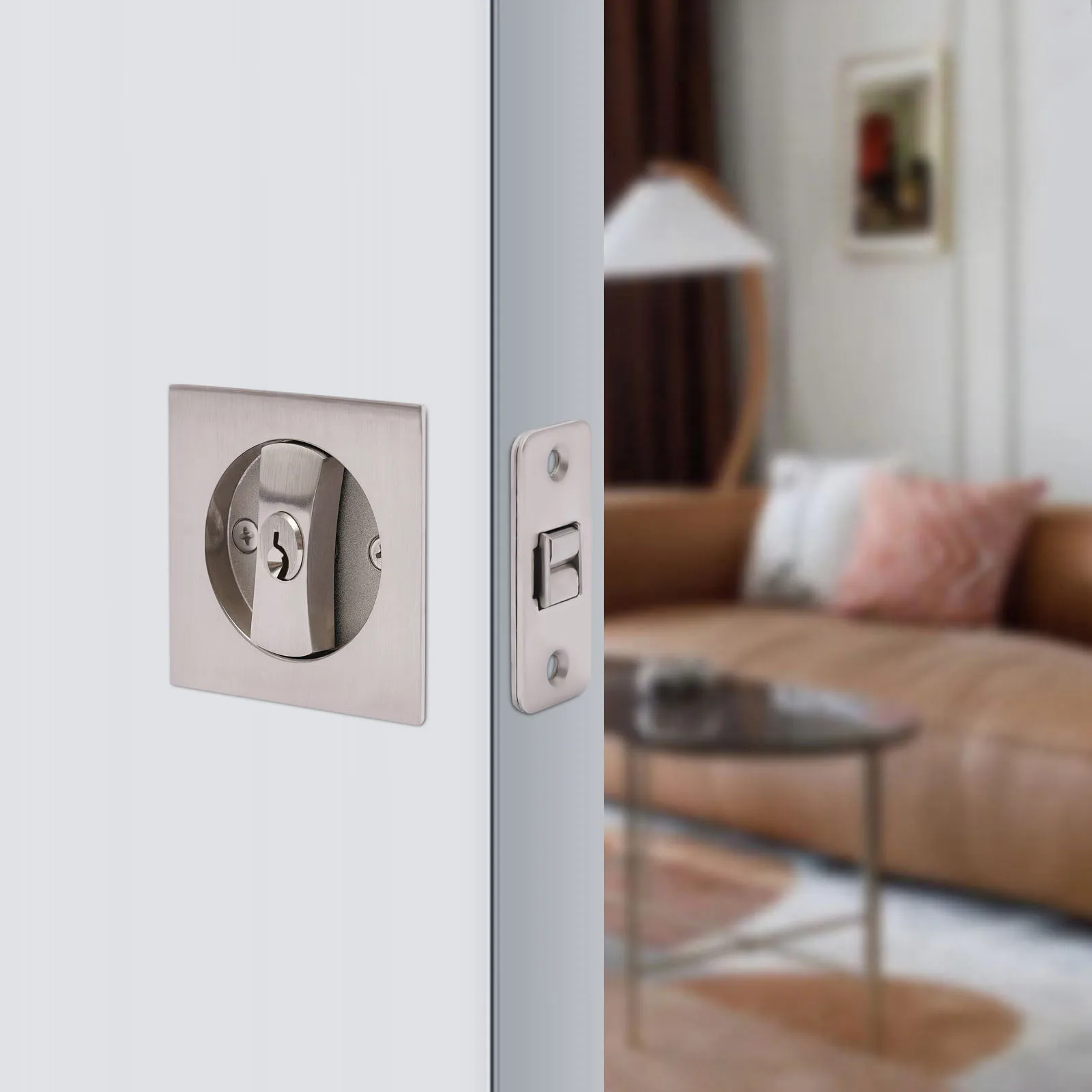 Cavity Sliding door Lock Privacy Function Entry lock Silver Square