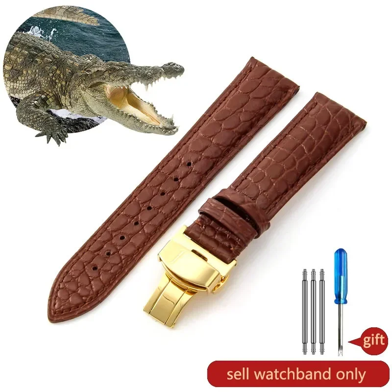 thumbnail image 1 of Correa de reloj de piel de cocodrilo de cuero genuino para hombre y mujer, hebilla de mariposa con aguja para Mido Longines Famous Master Omega IWC Watchband, 1 of 5