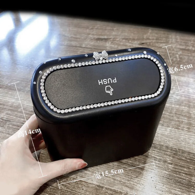 Cute Big Diamond Bowknot Car Trash Bin Hanging Vehicle Garbage Dust Case Storage Box Pressing Type Trash Can Auto Accessories car trash can