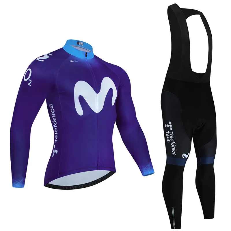 Spain Movistar Autumn Long Sleeve Cycling Jersey Set Bib Pants Ropa Ciclismo Clothing Bike Uniform Men Bicycle Clothes Mailllot 6