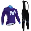 Spain Movistar Autumn Long Sleeve Cycling Jersey Set Bib Pants Ropa Ciclismo Clothing Bike Uniform Men Bicycle Clothes Mailllot 6