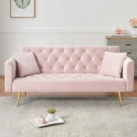 71" Modern Velvet Sofa Bed Futon, Convertible Sleeper Couch with Adjustable Backrest, Tufted Recliner Loveseat with G Customized