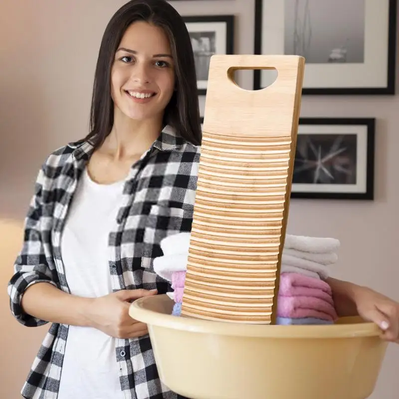 Wash Board For Hand Washing Clothes Small Wood Scrub Board Wood Scrub Washing Stations Wavy Pattern Efficient Hand Washer
