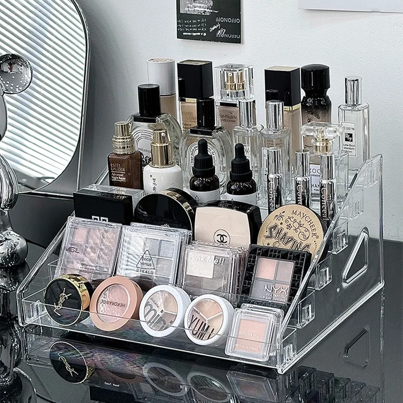 

Cosmetics shelf Dressing table mouth Red eye shadow tray storage box Desktop transparent acrylic ladder display shelf