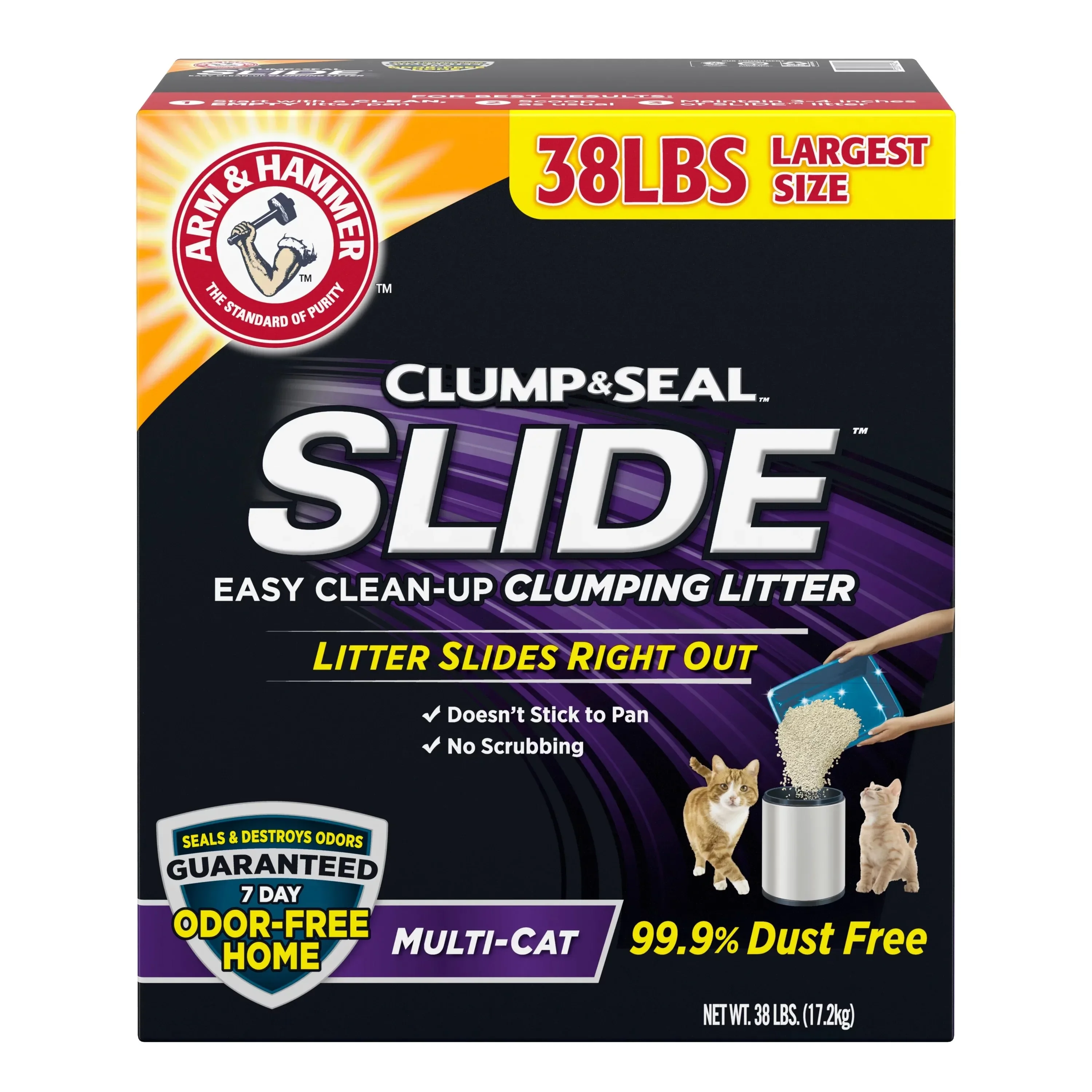 

Clump & Seal SLIDE Cat Litter, Easy Clean-up Multi-Cat Clumping Litter, 38 lbs