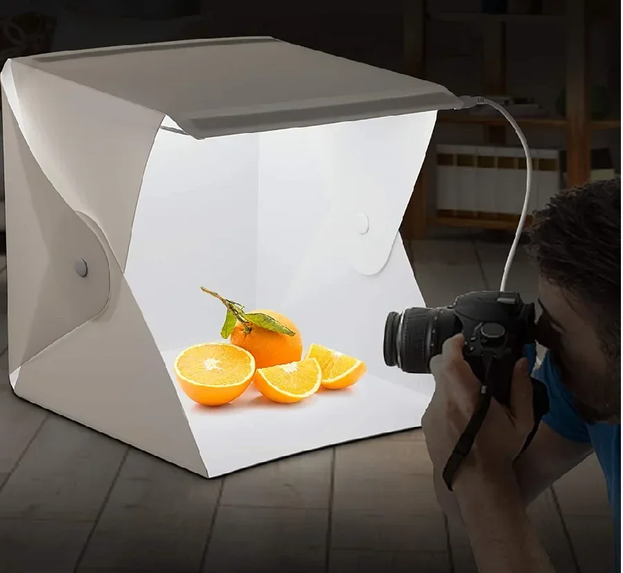 20cm Portable Folding Photobox Photography LED Light Room Photo Studio Light Tent Soft Box Backdrops Photobox for DSLR Camera