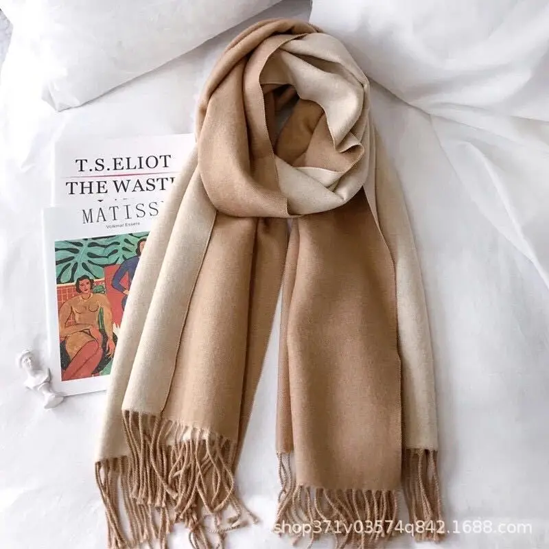 

Warm Cashmere Scarf Fashion Autumn Winter Solid Color Long Tassels Women Thicken Wrap Shawl Lady Daily Muffler Wool Pashmina