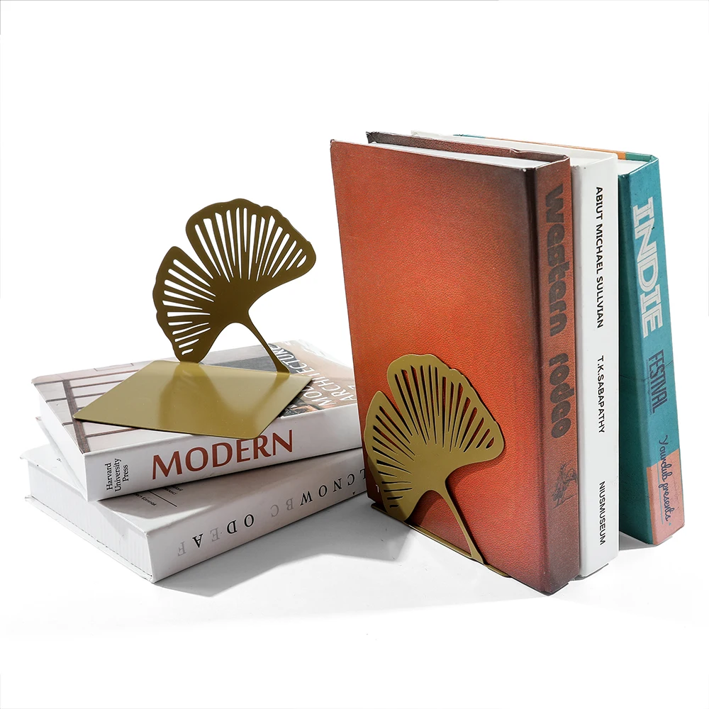 Ginkgo Book Ends Metal Bookend Office Desktop Home Bookshelf 2pcs book organizer book holder book terminal