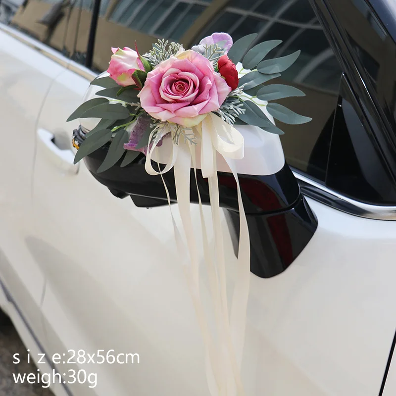 Yannew Hochzeit Auto Rückspiegel Dekoration Blumen Mehrzweck Auto Türgriff Blume mit Schleife Hochzeit Gang Stuhl Blumen – Detail 19