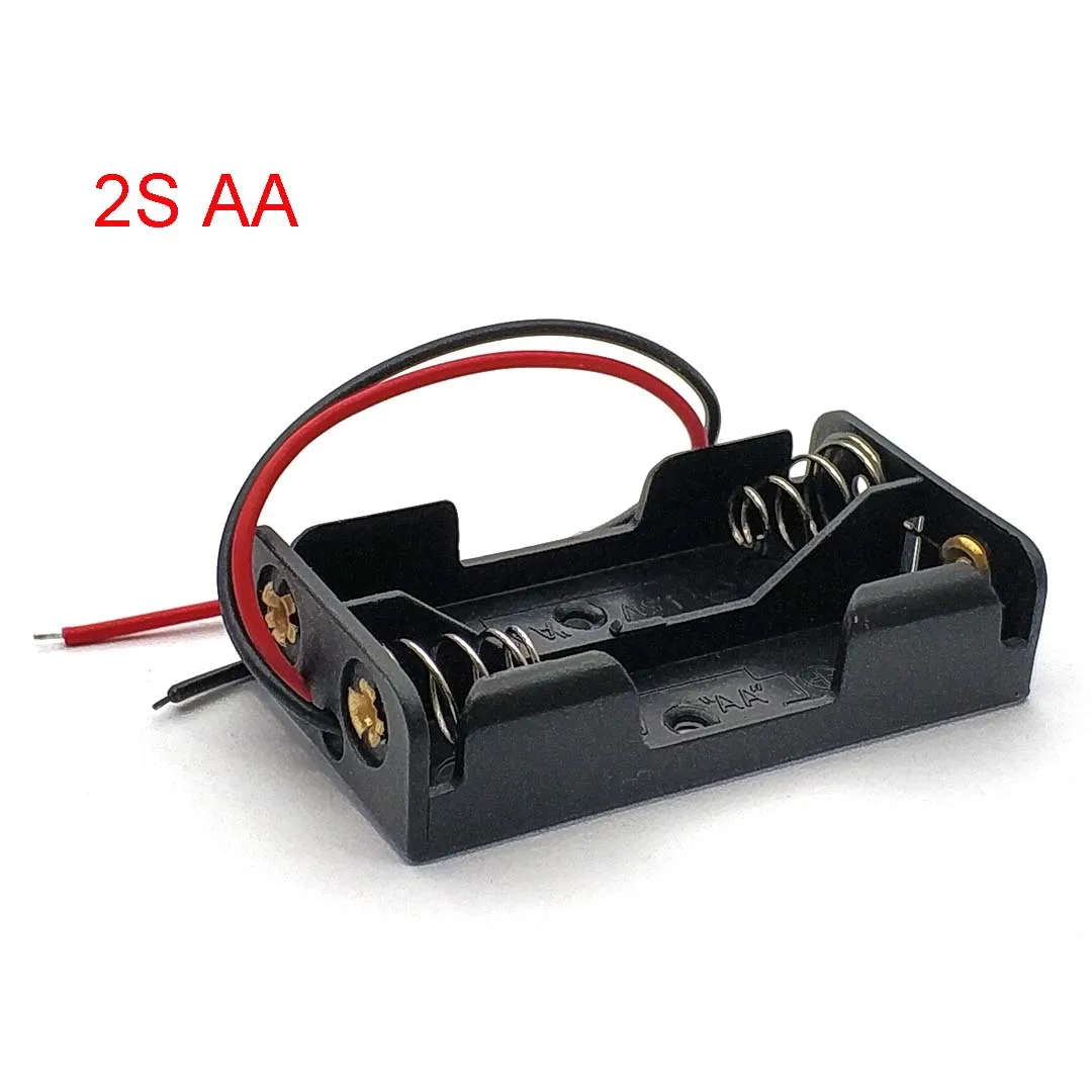 Black Plastic 2AA Battery Storage Box Case 2 Slot Way DIY Batteries ...
