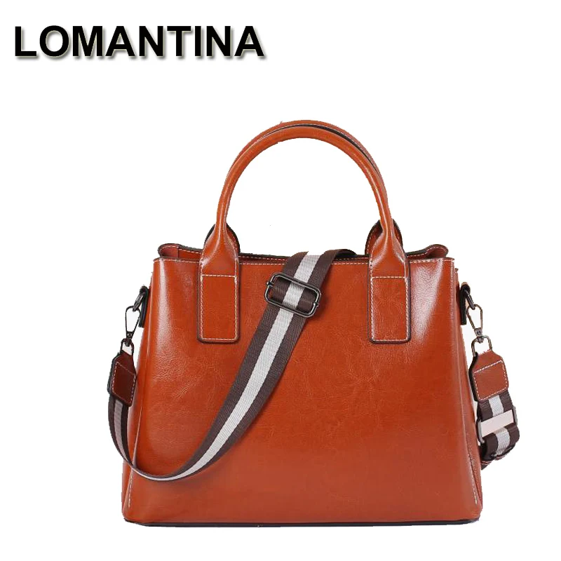

LOMANTINA Women Designer Handbag High Quality Cowhide Oil Wax Leather Famous Messenger Bags 2 Straps Luxury Bolsa Feminina