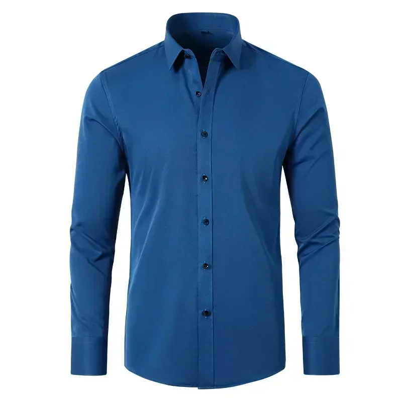 Men Long Sleeved Shirt Micro elastic silky not easily wrinkled plus size