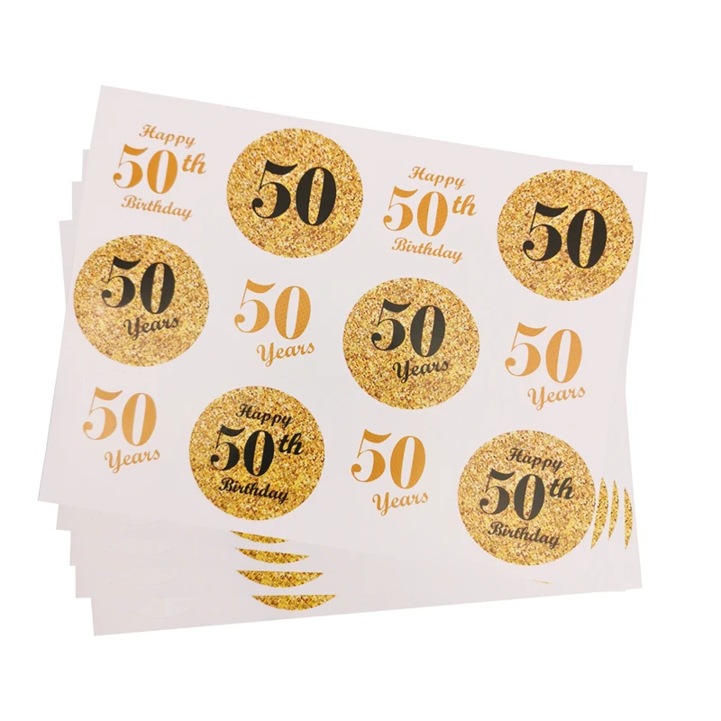Gold Dia 4cm Cheers Happy Birthday & Anniversary Paper Sticker Labels - Elegant Party Seals & Decor