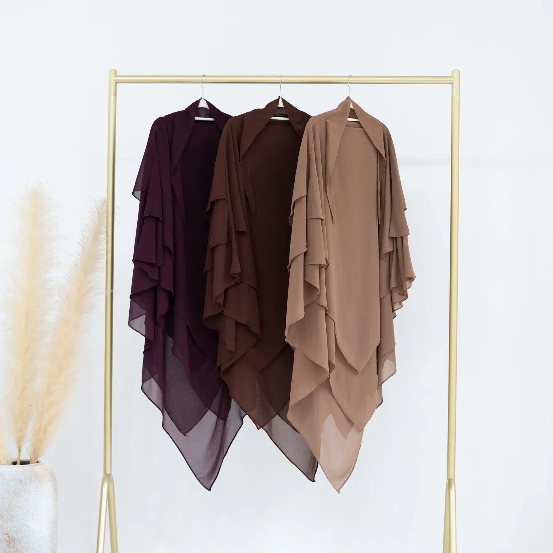 3 Layer Chiffon Long Khimar for Muslim Women Hijab Prayer Jilbab Eid Hijabs Headscarf Shawl Veil Djellaba Niqab Islamic Clothing